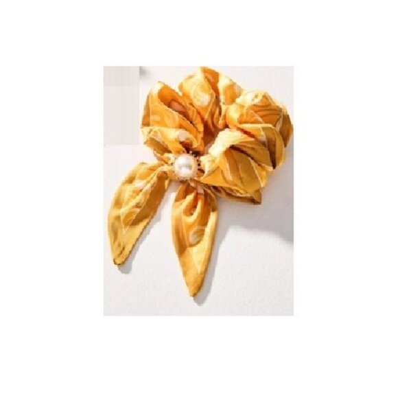 ANTHROPOLOGIE Charmed Hair Scarf Scrunchie, Dark Yellow Abstract Paisley - Picture 9 of 9